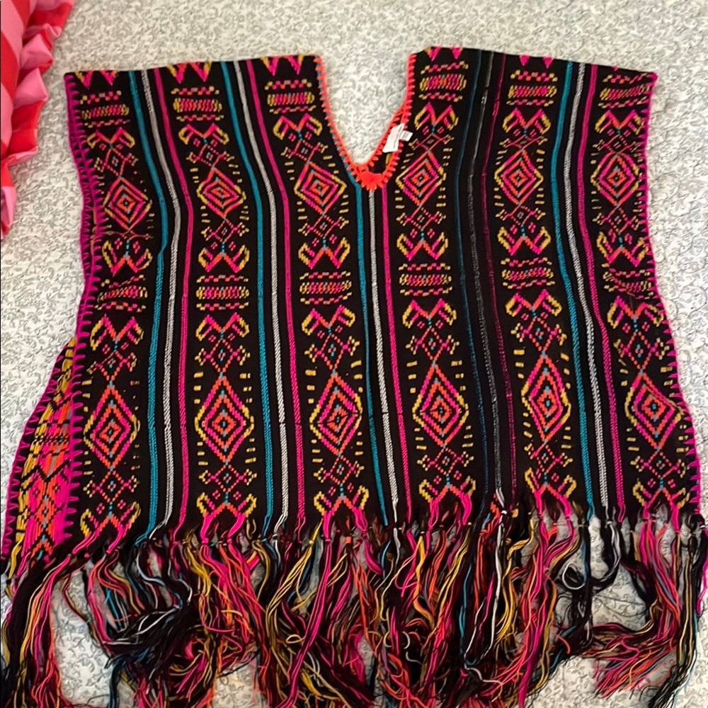 Miguelina Colorful Fringe Bohemian Poncho Top
